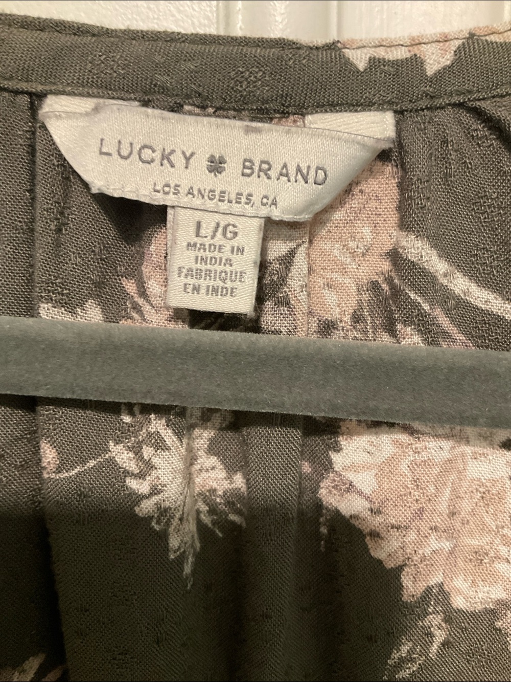 Lucky Brand Olive Green Floral V-Neck Peasant Blouse - Picture 2 of 7